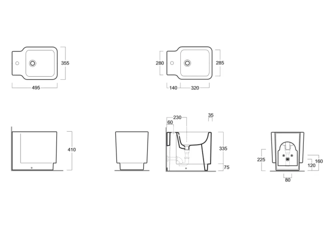 Биде SIMAS FLOW Напольное приставное с одним отверстием цвет белый FL62