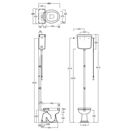 Бачок SIMAS LONDRA Настенный на высокой трубе высокийа в комплекте с механизмом слива цвет белый хром LO902/R01CR