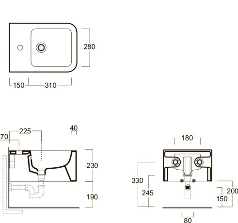 Биде SIMAS FLOW подвесное с одним отверстием цвет белый FL64/F85