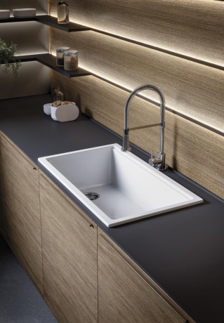 Кухонная мойка SIMAS LAVABI накладная или встраиваемая сверху без отверстий цвет белый Q600