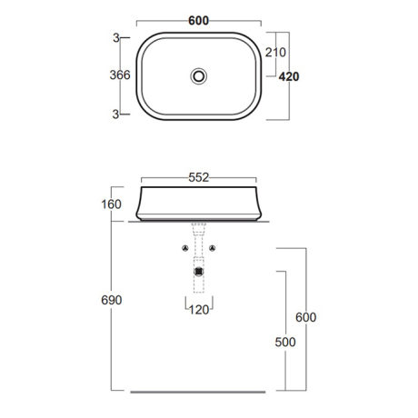 Раковина SIMAS SHARP накладная без отверстий цвет белый SH08