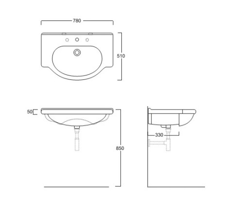 Раковина SIMAS LAVABI подвесная с одним отверстием и двумя намеченными консоль цвет белый TOP63