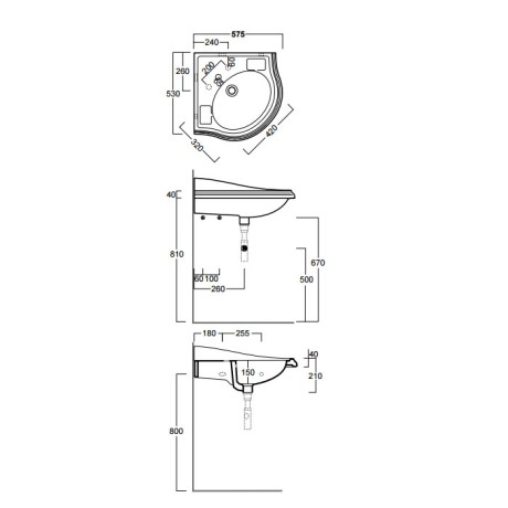 Раковина SIMAS ARCADE угловая подвесная на консоль с тремя отверстиями со спинкой цвет белый AR884