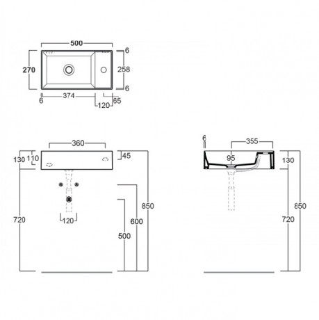 Раковина SIMAS AGILE подвесная или накладная с одним отверстием с полкой правой цвет cemento matt AG50.CM