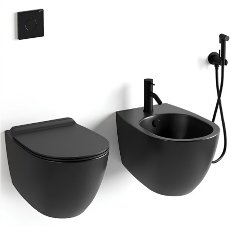 Комплект унитаз SIMAS VIGNONI подвесной безободковый с сиденьем с микролифтом цвет черный глянцевый VI18/F85.NE +VI004.NE +VI19/F85.NE Биде SIMAS VIGNONI подвесное с одним отверстием цвет черный глянцевый