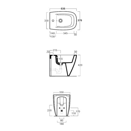 Биде SIMAS JUNIPER Напольное приставное с одним отверстием цвет белый JU04