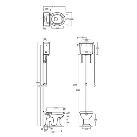 Бачок SIMAS LANTE Настенный на высокой трубе высокий в комплекте с механизмом смыва цвет белый золото LA06/R01ORO