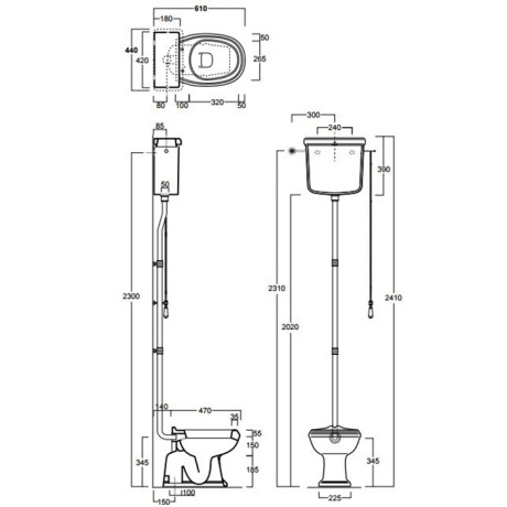 Бачок SIMAS ARCADE Настенный на высокой трубе высокий в комплекте с механизмом смыва цвет белый золото AR802/R01ORO