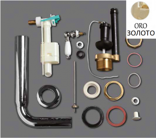 Механизм слива SIMAS с латунной трубой для среднего бачка с фронтальной ручкой смыва D23ORO