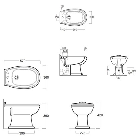 Биде SIMAS ARCADE Напольное приставное с одним отверстием и двумя намеченными с желобом цвет белый AR823