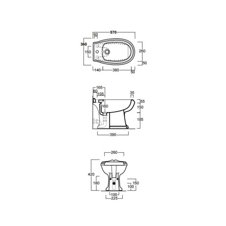Биде SIMAS ARCADE Напольное приставное с одним отверстием и двумя намеченными без желоба цвет белый AR833